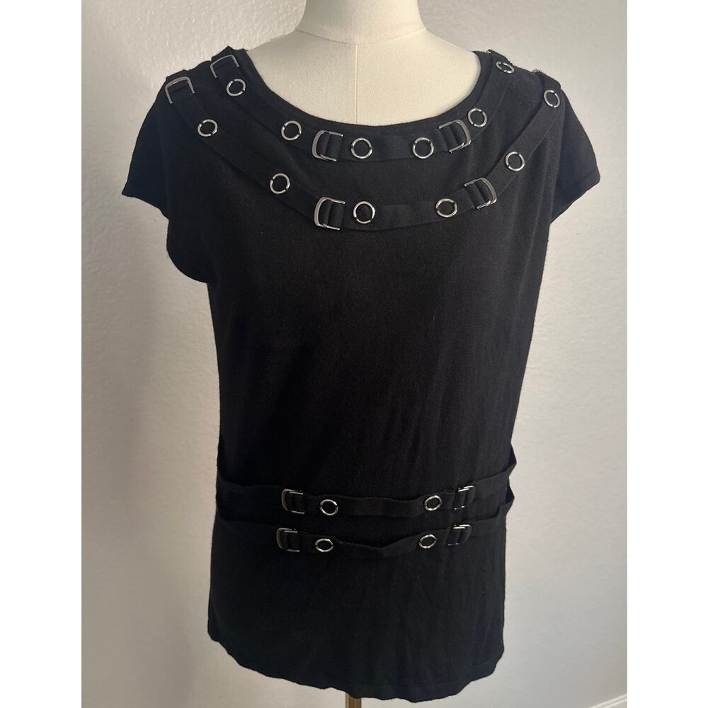 Caché Black Y2K Punk Ring‑Detail Top – Large (NWT $88 MSRP)